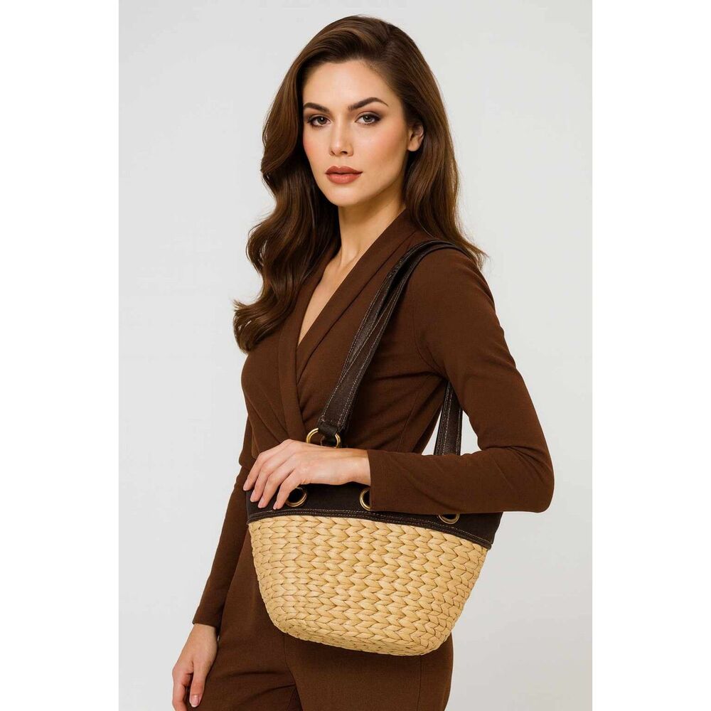 Amanda Smith Straw Bag Bucket Shoulder Satchel Handbag Purse Women's Woman's